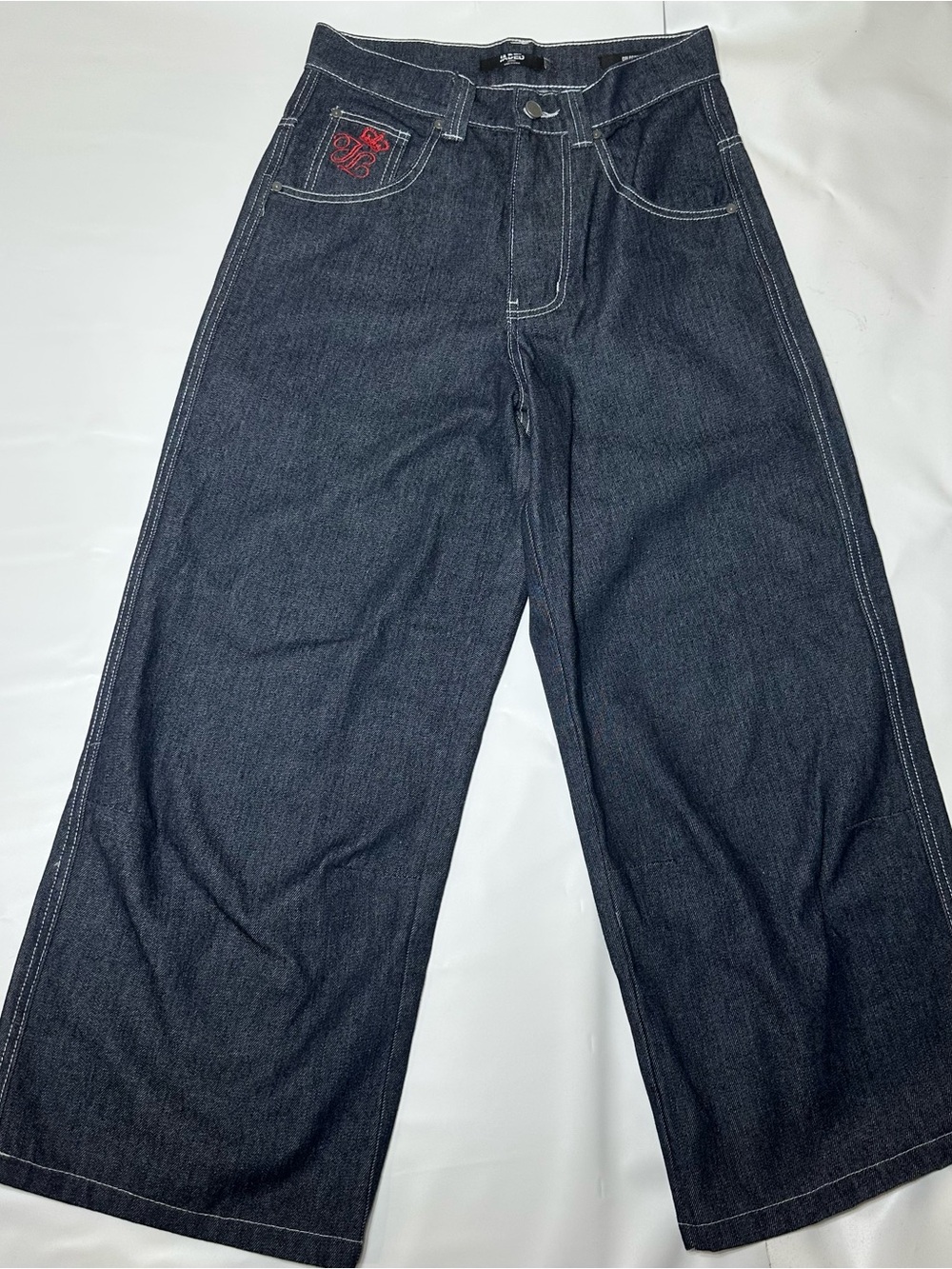 Jaded London Comet Colossus Wide Leg Dark WashJeans RedWhite Union Jack Graphic